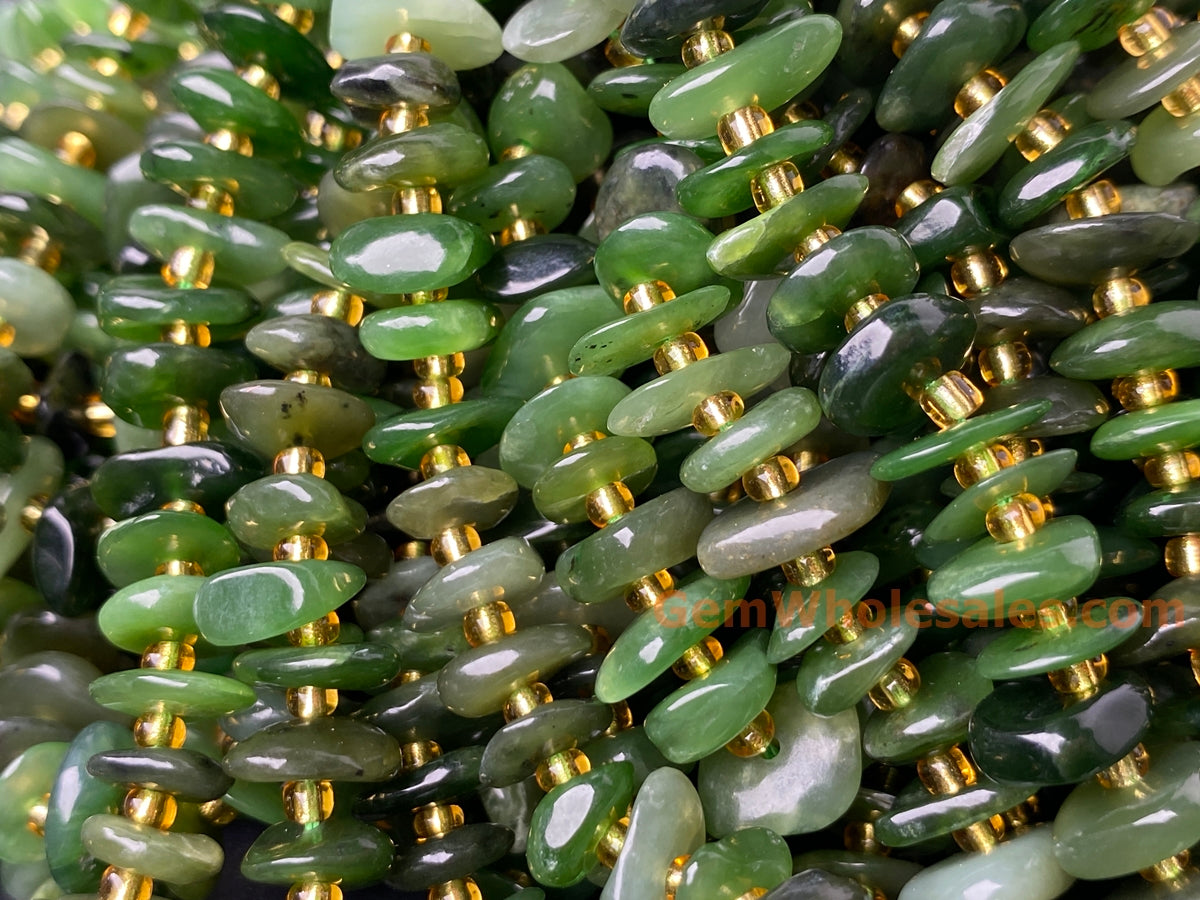 15.5" 8x10mm Natural green jade nuggets chips beads