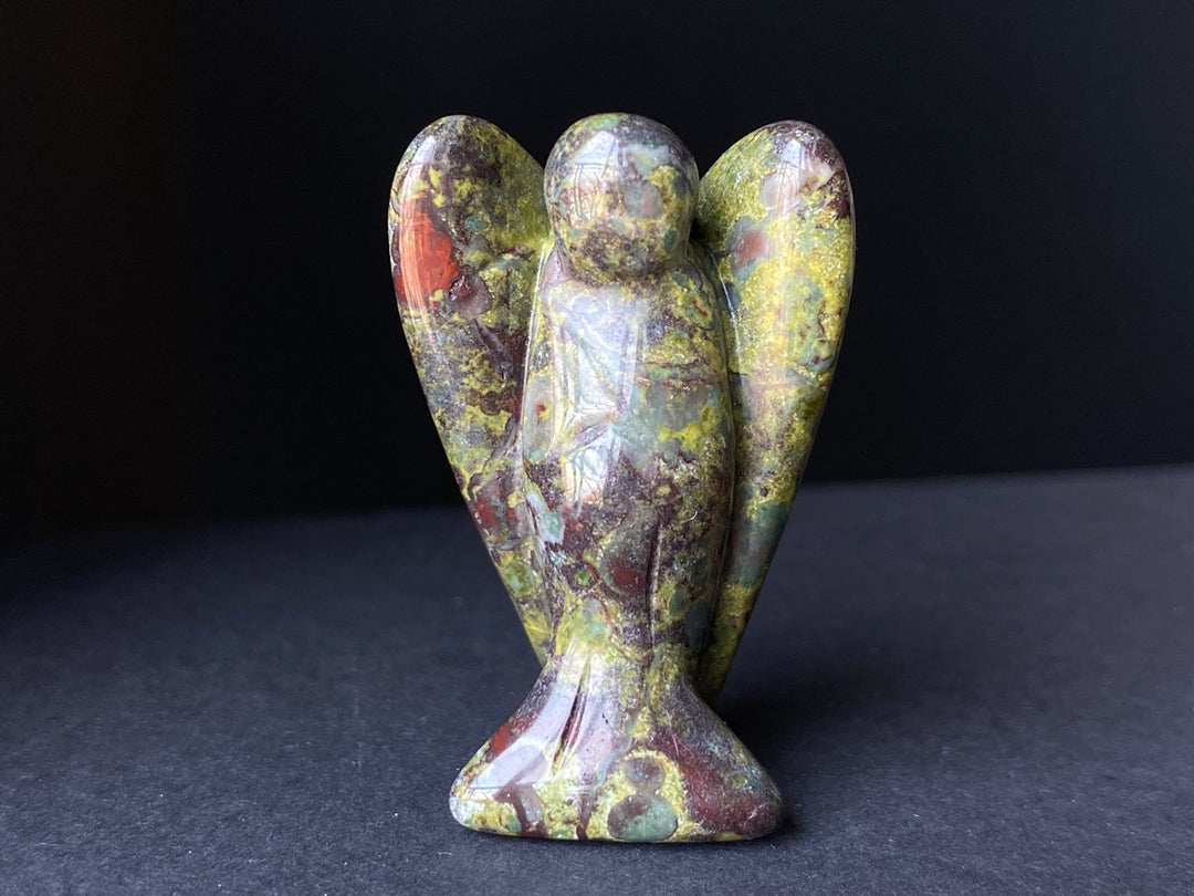 36x28mm Dragon blood jasper Angel, Carved pocket Guardian Angel 1.5"