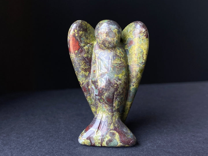 36x28mm Dragon blood jasper Angel, Carved pocket Guardian Angel 1.5"