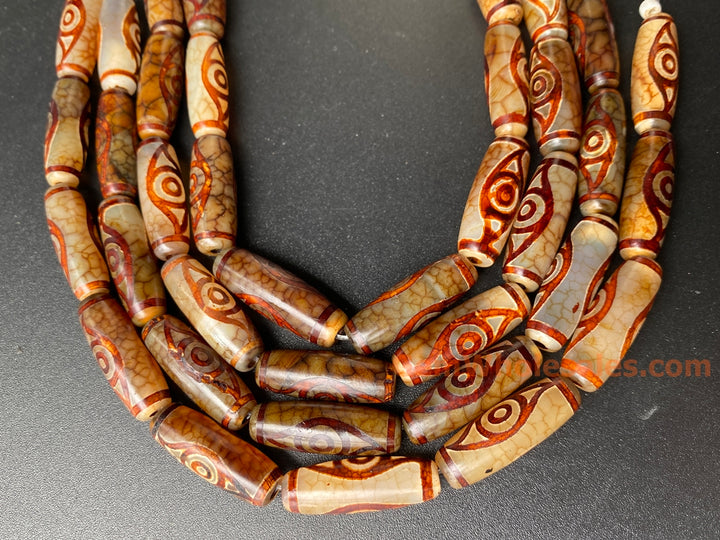 10PCS 10x28mm Antique brown Tibetan DZI agate barrel/rice beads 2 eyes