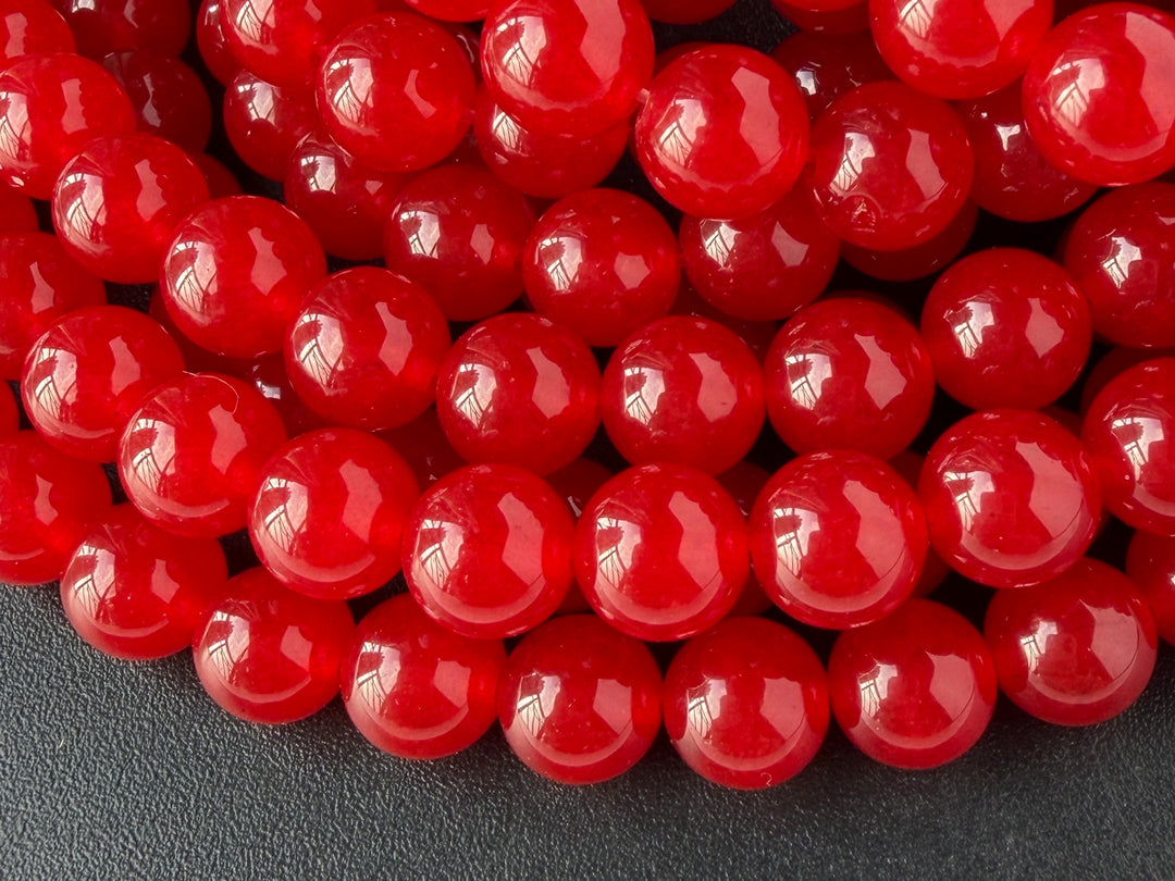 15" 8mm ruby dark red dyed jade Round beads