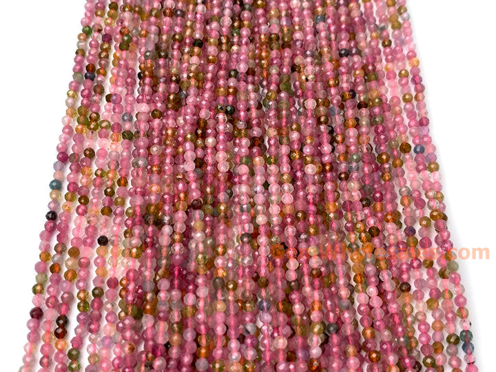 15.5" 2mm natural multi color Tourmaline round faceted gemstone beads AA