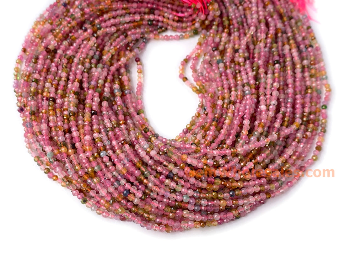 15.5" 2mm natural multi color Tourmaline round faceted gemstone beads AA