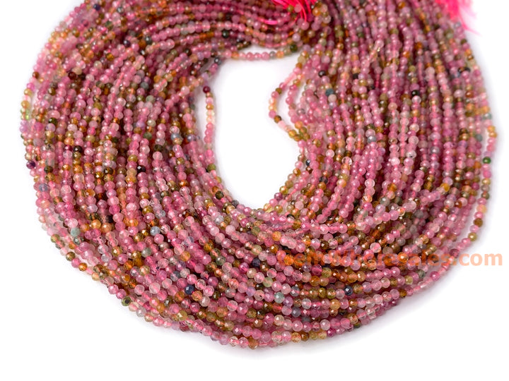 15.5" 2mm natural multi color Tourmaline round faceted gemstone beads AA