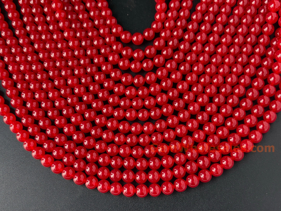 15" 8mm ruby dark red dyed jade Round beads