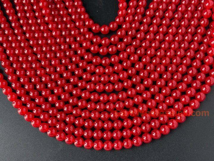 15" 8mm ruby dark red dyed jade Round beads