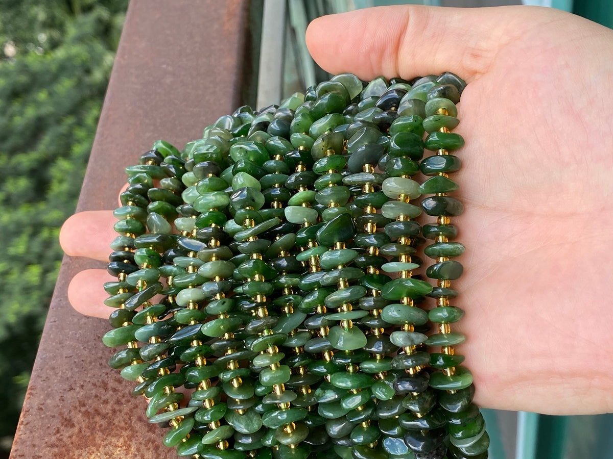 15.5" 8x10mm Natural green jade nuggets chips beads