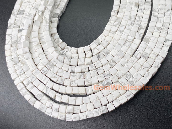 15.5" 4mm Natural white howlite stone cube beads for jewelry making