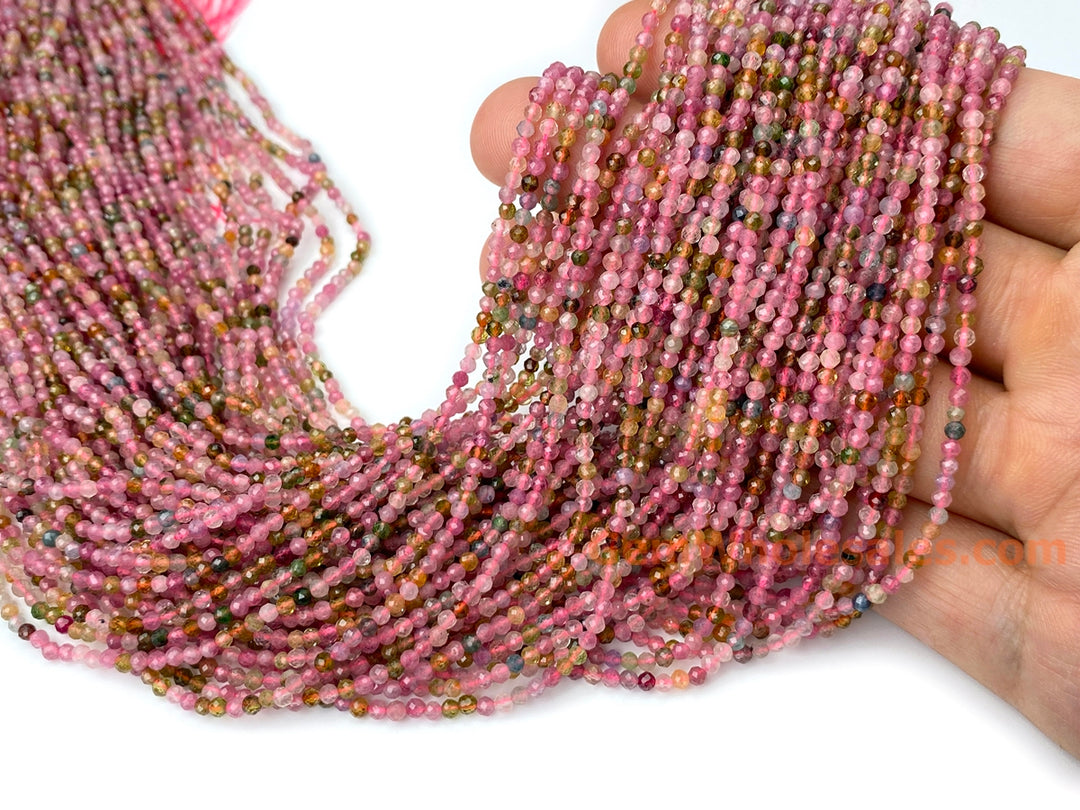 15.5" 2mm natural multi color Tourmaline round faceted gemstone beads AA
