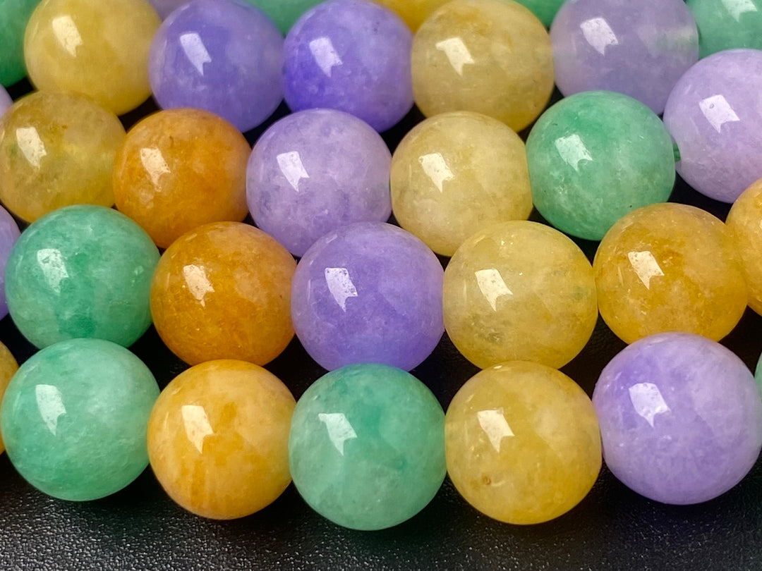 15" 10mm/12mm Multi candy green yellow purple Malaysian jade Round beads