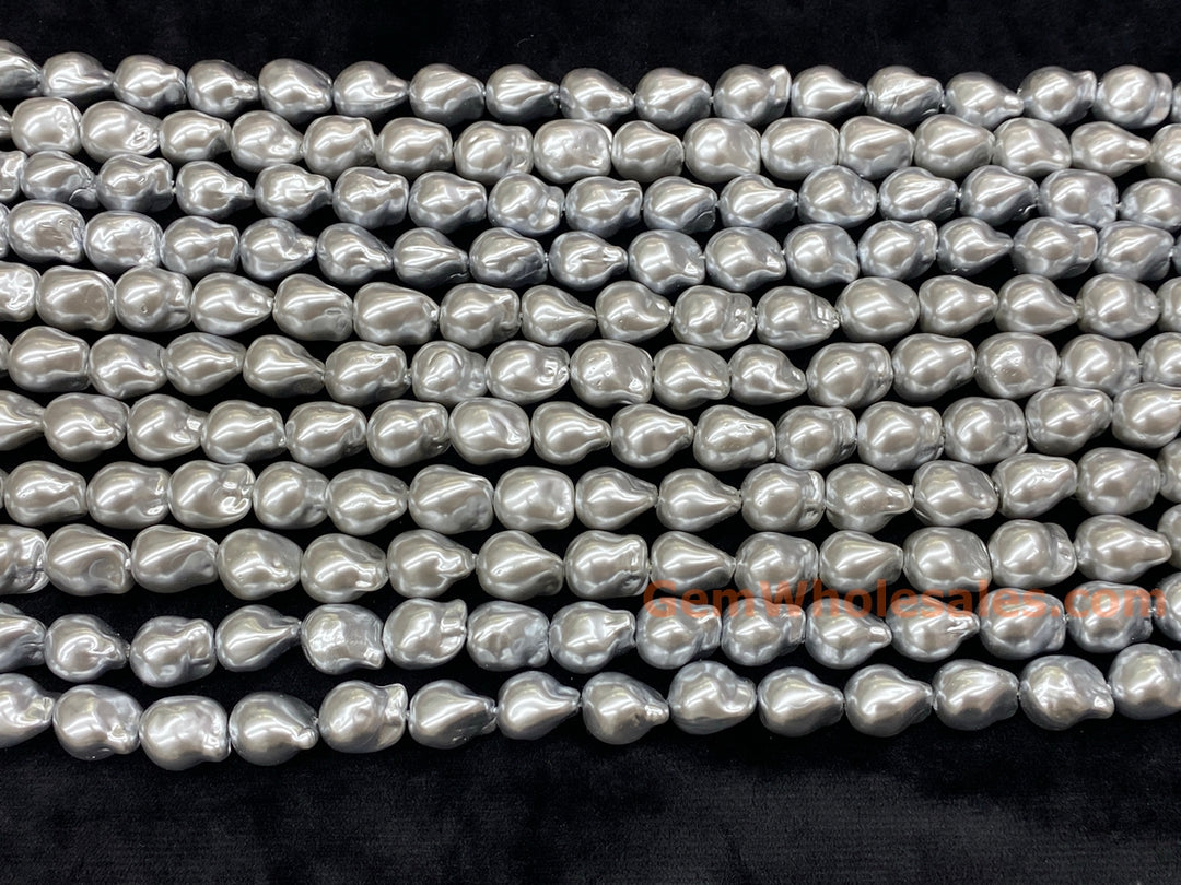 15" 12x14mm Silver Gray Baroque Imitation Pearl nugget Beads