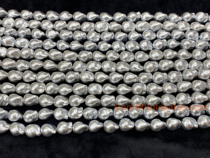 15" 12x14mm Silver Gray Baroque Imitation Pearl nugget Beads