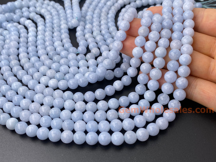 Perles rondes en jade malaisien bleu aigue-marine de 15 pouces et 8 mm