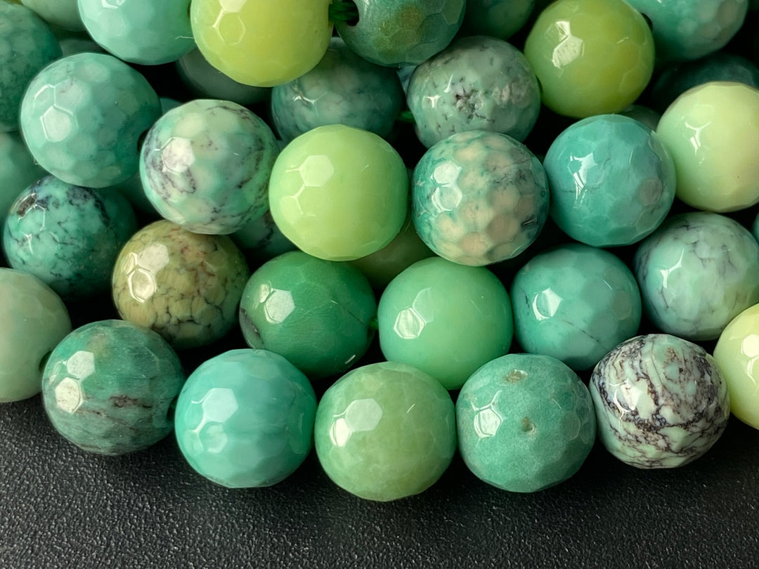 8mm/10mm Natural Moss Green Opal round 128 faceted, green grass agate