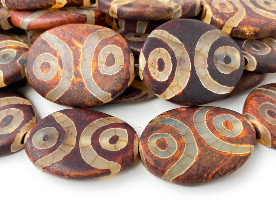 14" 30x40mm Antique brown Tibetan Dzi agate oval beads