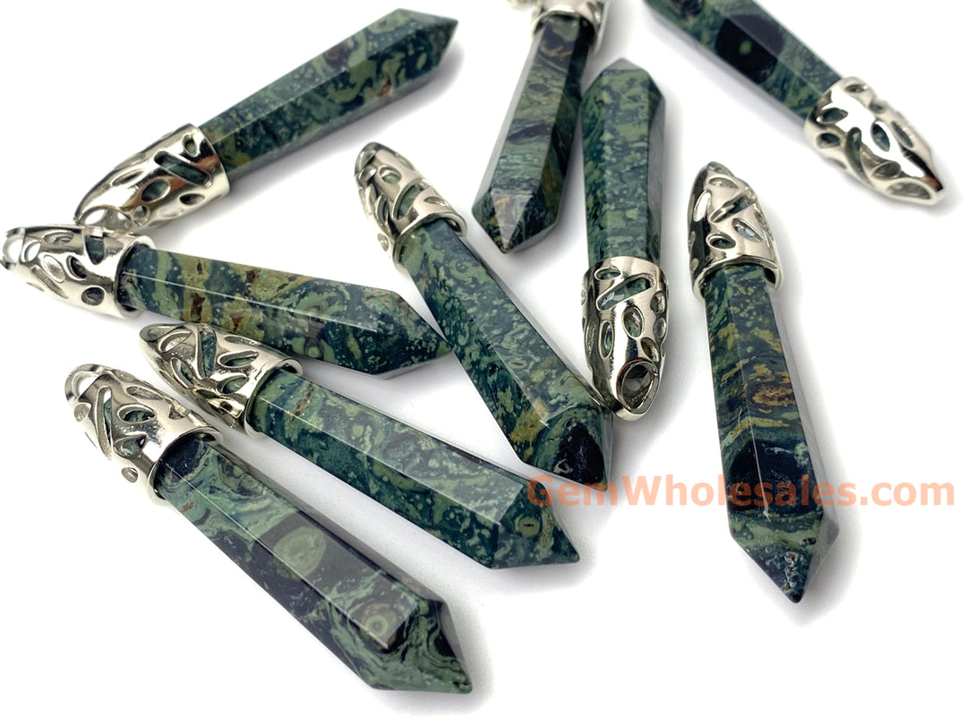 1PC 10x58mm natural Kambaba Jasper Rhyolite Stone Hexagonal Point Pendant