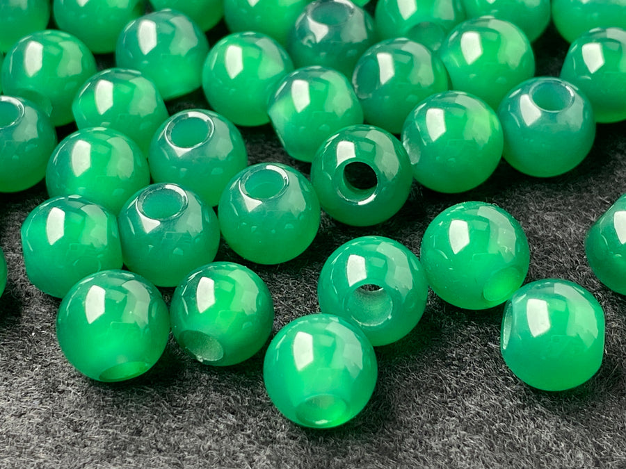 20PCS 8mm green agate round beads, 3mm big hole