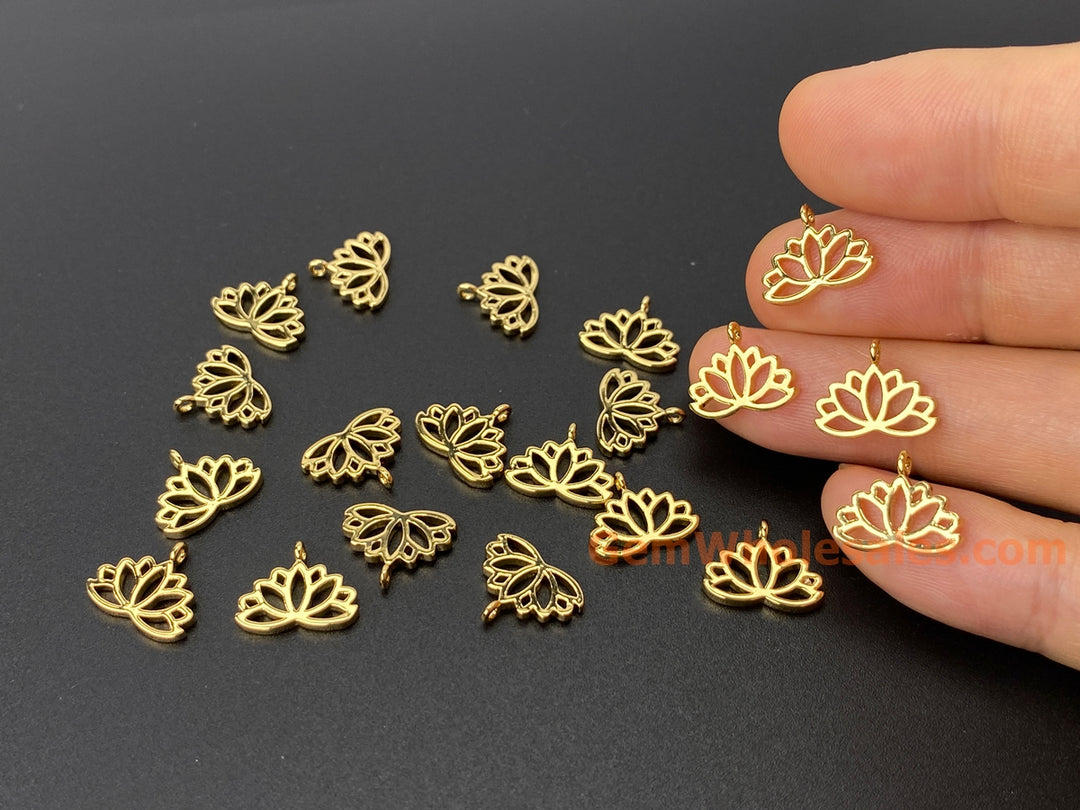 5PCS 10x12mm gold plated brass lotus charms, jewelry findings