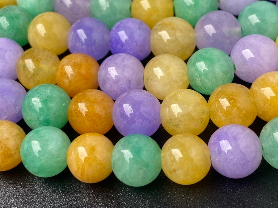15" 6mm Multi candy green yellow purple Malaysian jade Round beads