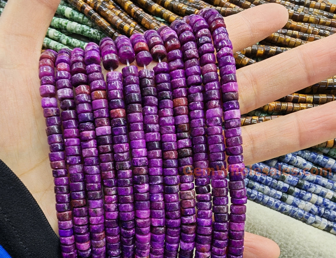 15.5" 3x6mm Dark Lepidolite Heishi Disc Beads for jewelry making