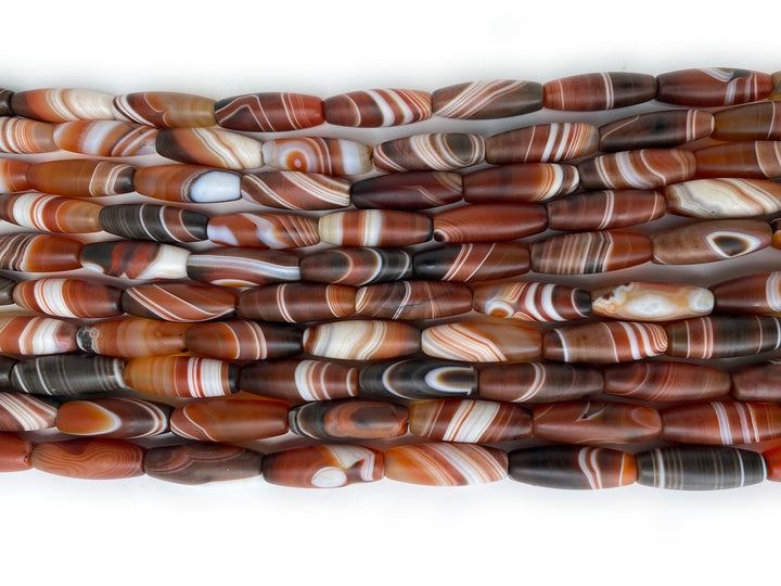 15" 10x30mm matte/frosted red brown stripe Agate oval/rice beads