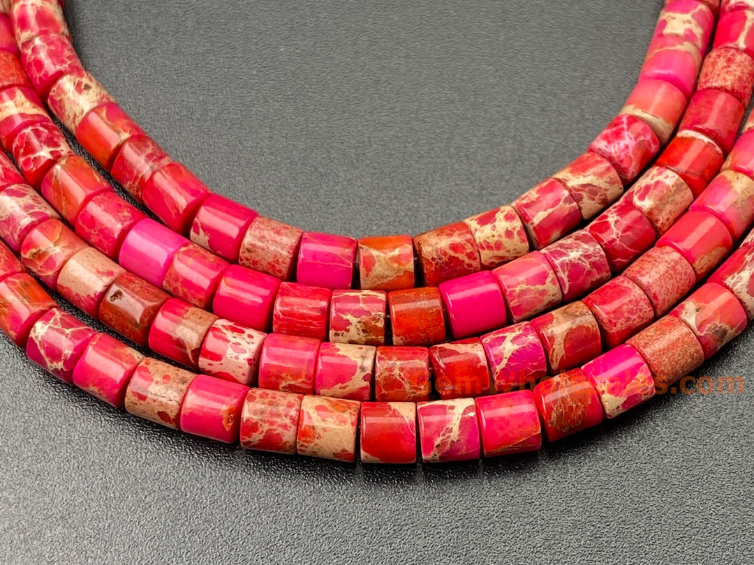 15.5" 4x4mm Red Sea Sediment, Impression Jasper tube Heishi beads