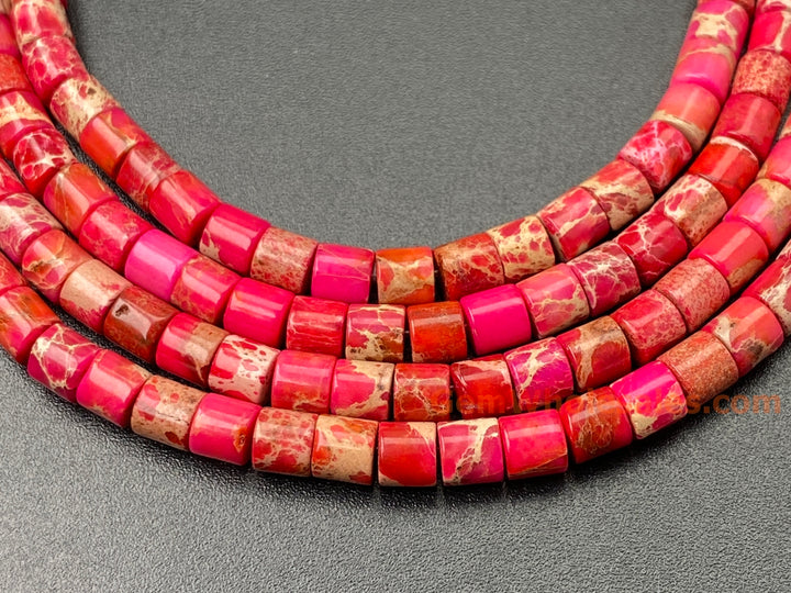 15.5" 4x4mm Red Sea Sediment, Impression Jasper tube Heishi beads