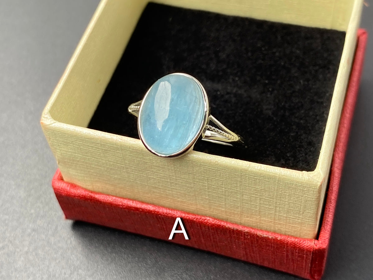 925 sterling silver rings with oval Natural aquamarine cabochon stone