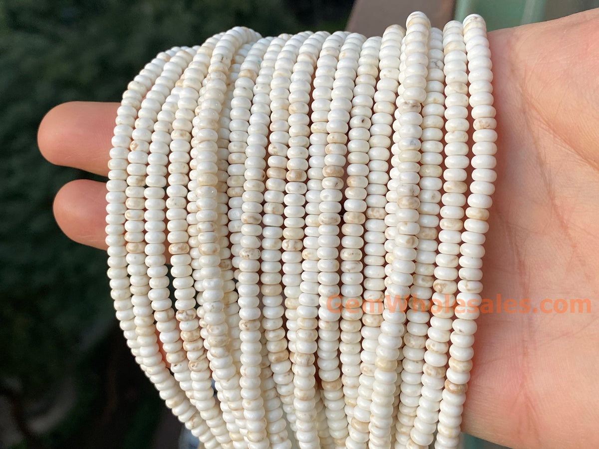 15.5" 2x4mm Cream White howlite roundel/rondelle beads