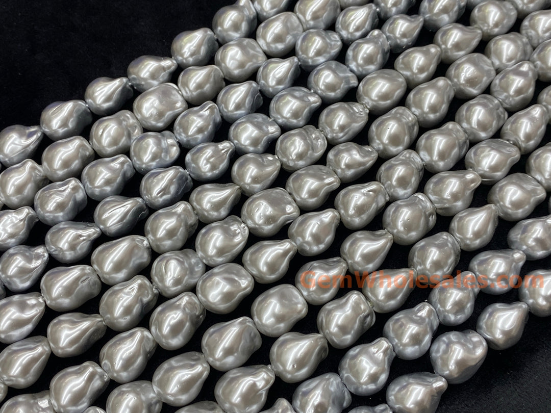 15" 12x14mm Silver Gray Baroque Imitation Pearl nugget Beads