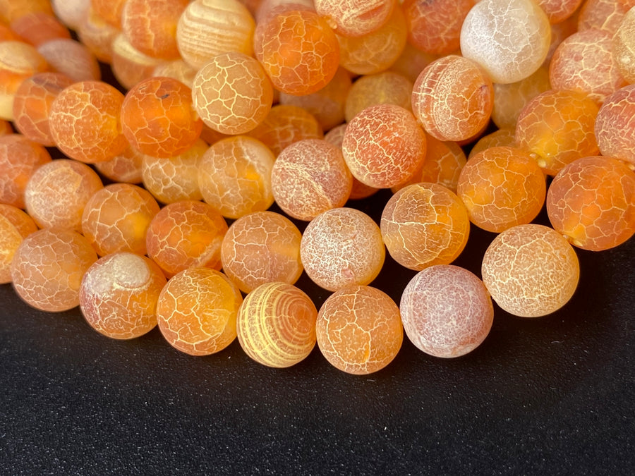 15" 6mm frosted orange dream fire dragon veins Agate Round beads