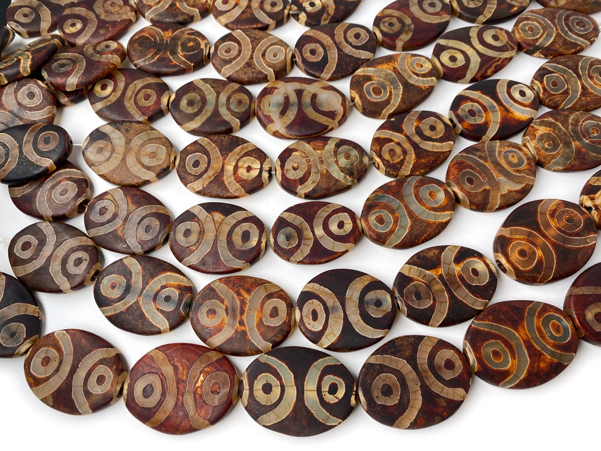 14" 30x40mm Antique brown Tibetan Dzi agate oval beads