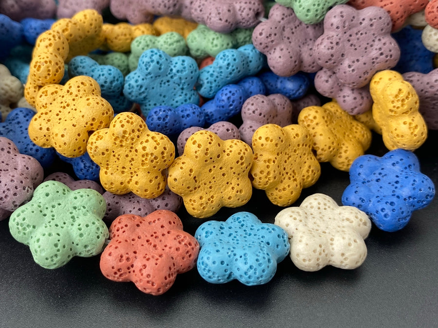 19mm Multi 7 color Lava flower beads for jewelry making, 15"
