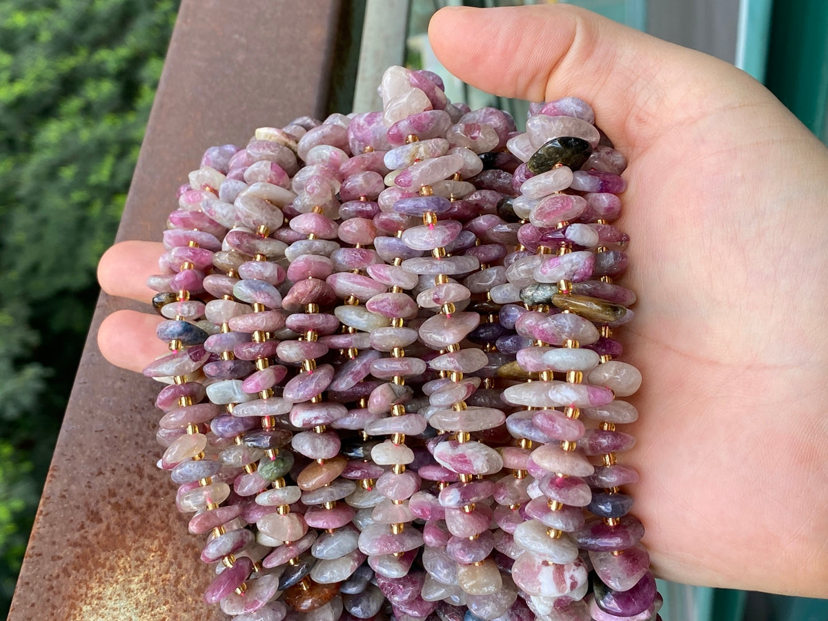 15.5" 8x10mm Natural pink tourmaline nuggets chips beads