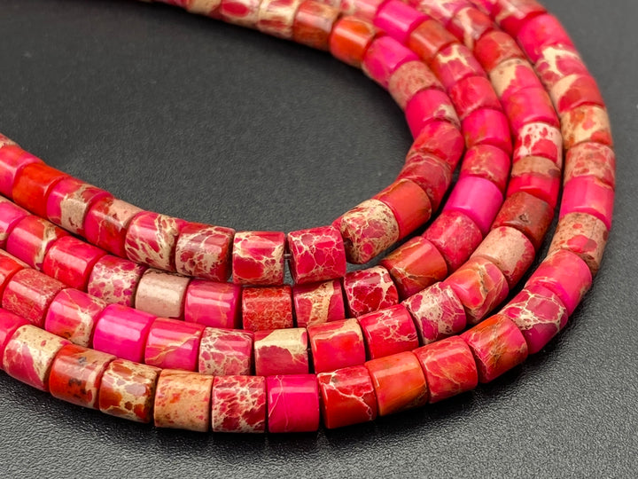 15.5" 4x4mm Red Sea Sediment, Impression Jasper tube Heishi beads