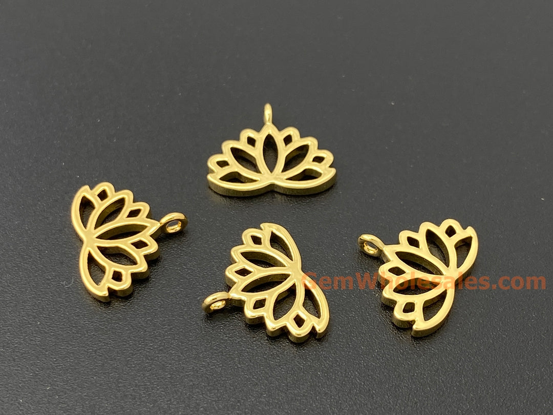5PCS 10x12mm gold plated brass lotus charms, jewelry findings
