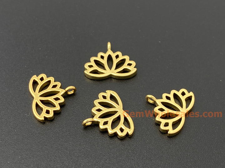5PCS 10x12mm gold plated brass lotus charms, jewelry findings
