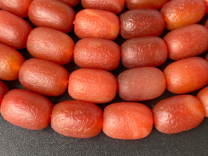 15" 12x17mm Matte/frosted red Agate barrel drum beads