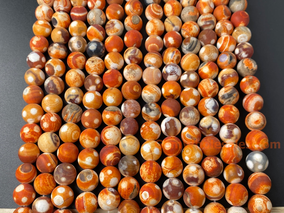 15.5" 12mm Matte orange grey Fire agate multi color round beads