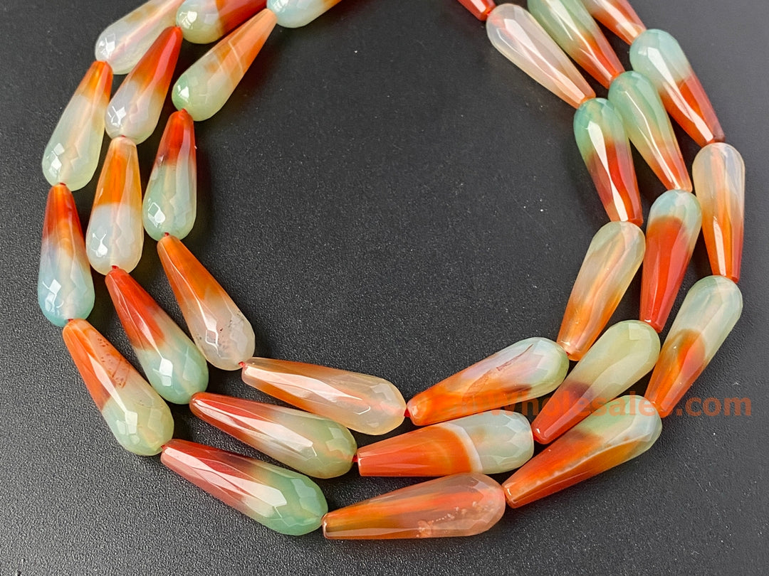 10x30mm Green red stripe agate faceted teardrop beads, 15.5"