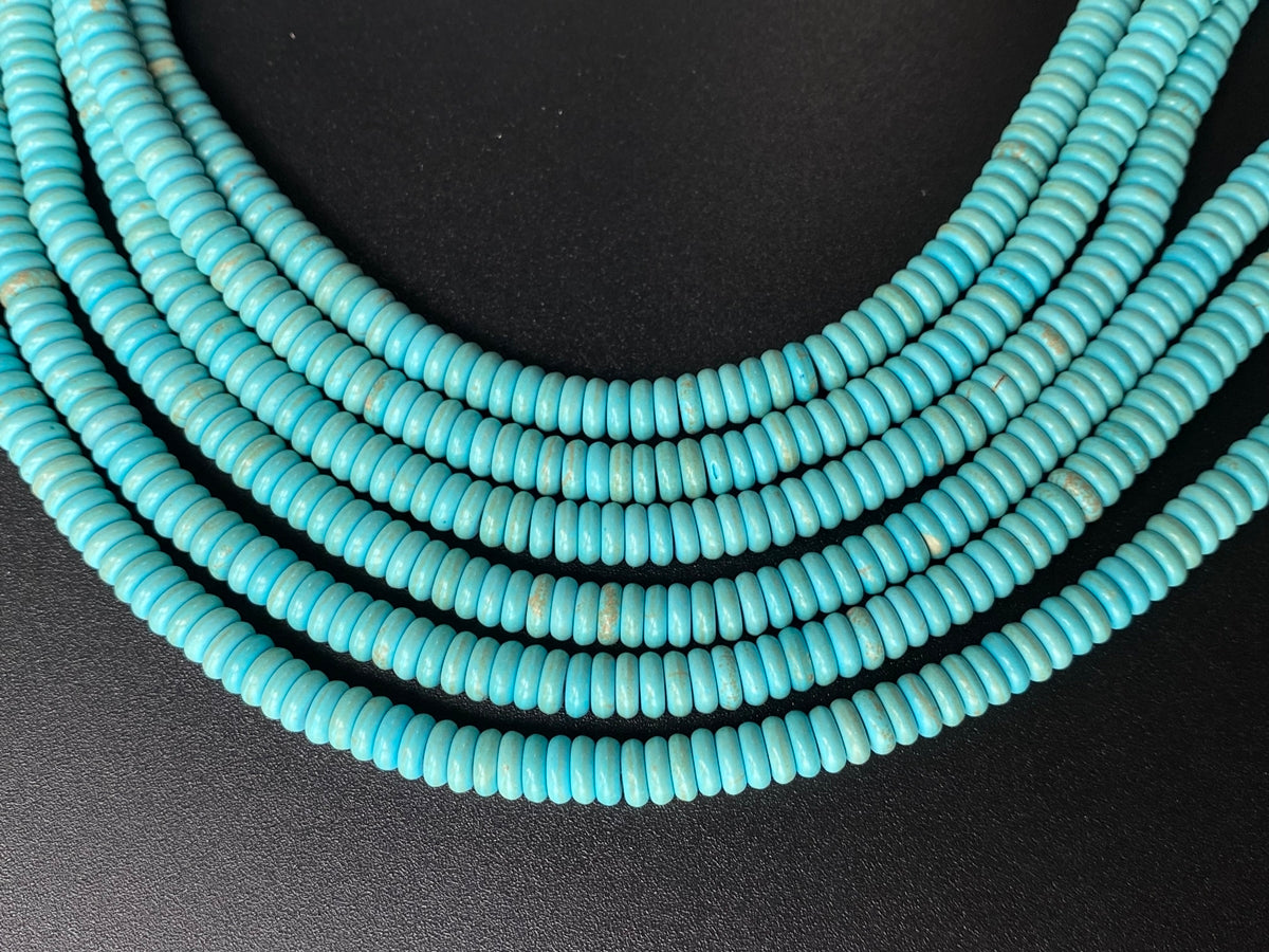 15" 2~3x6mm Blue artificial turquoise wheel beads, howlite rondelle beads