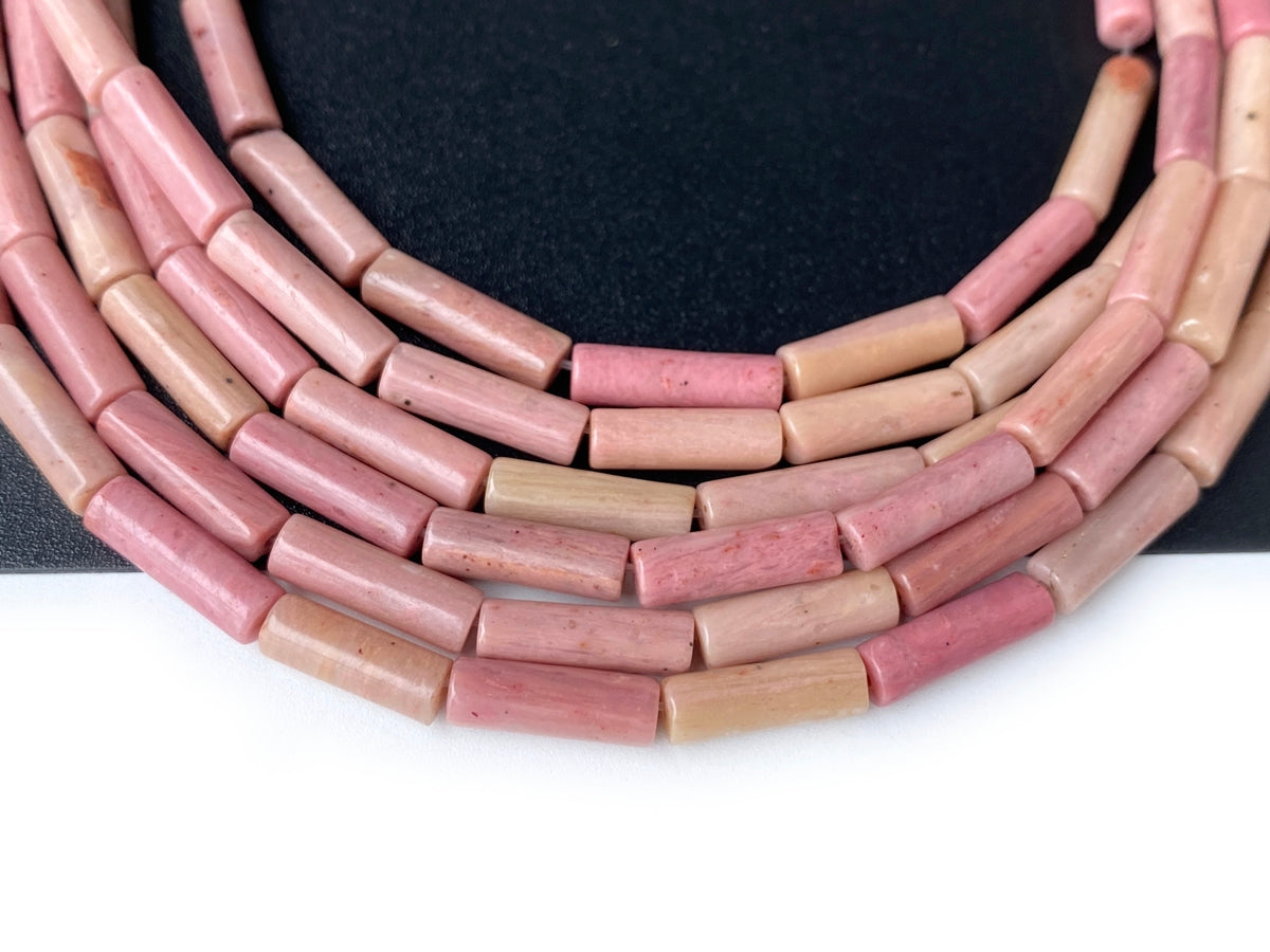 15.5" 4x13mm natural Rhodonite round tube beads, pink Cylinder