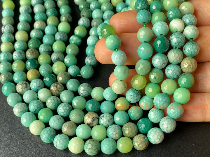 8mm/10mm Natural Moss Green Opal round 128 faceted, green grass agate