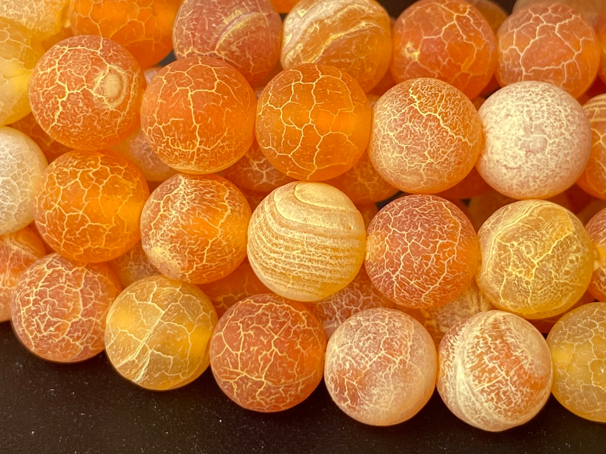 15" 6mm frosted orange dream fire dragon veins Agate Round beads