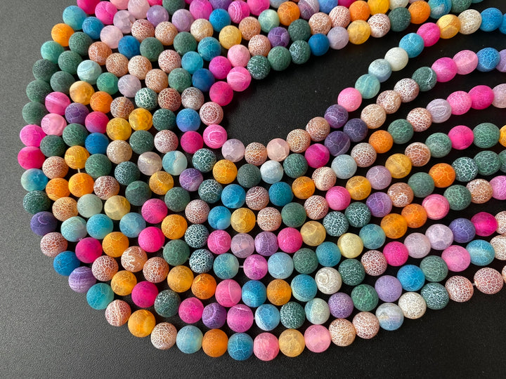 15" 8mm/10mm/12mm frosted multi color dream fire dragon veins Agate Round beads