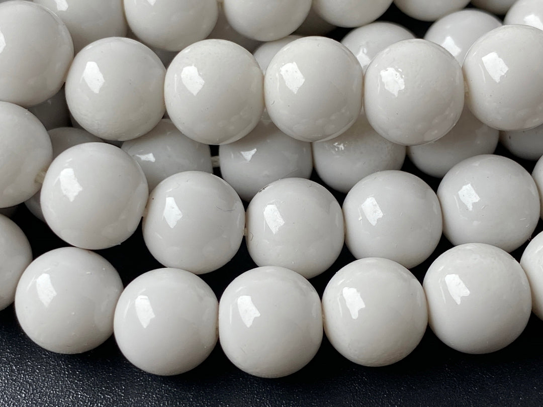 15.5" Glass druk round beads grey 6mm/8mm