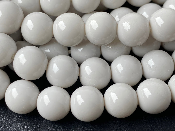 15.5" Glass druk round beads grey 6mm/8mm