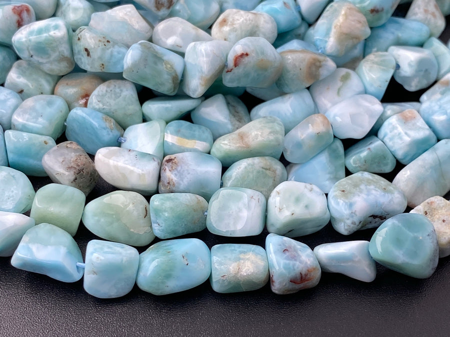 15.5" 8~10mm Natural genuine larimar nuggets gemstone beads