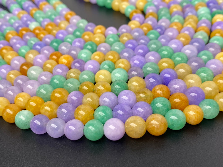 15" 6mm Multi candy green yellow purple Malaysian jade Round beads