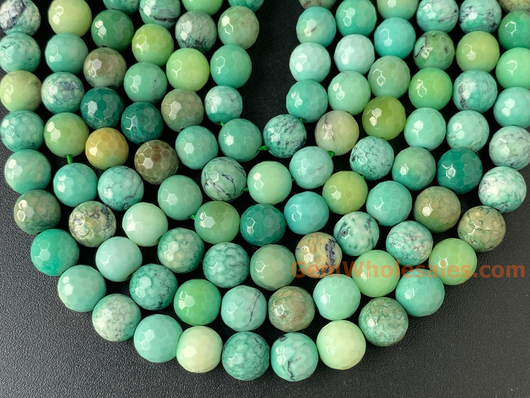 8mm/10mm Natural Moss Green Opal round 128 faceted, green grass agate